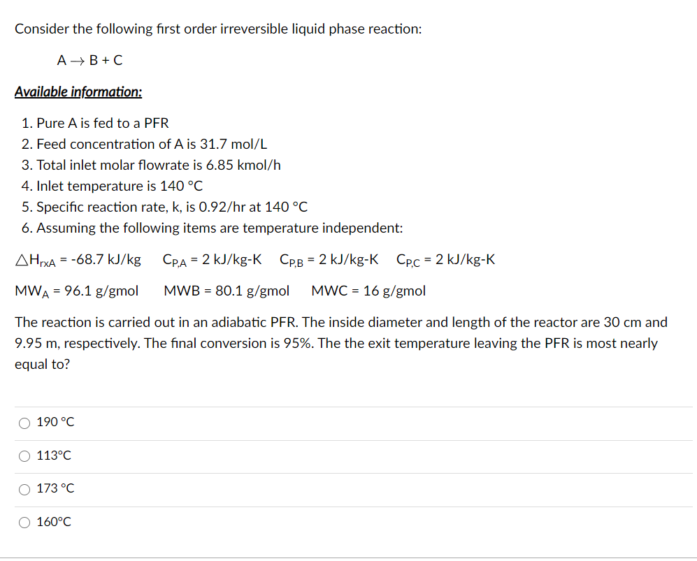 Solved Consider The Following First Order Irreversible | Chegg.com