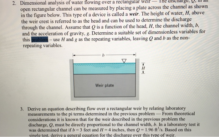 Solved 2. Dimensional analysis of water flowing over a | Chegg.com