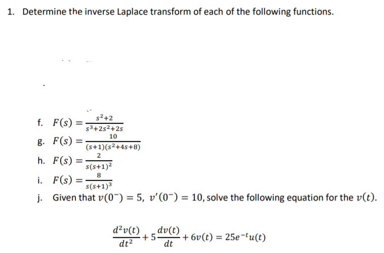 Solved 1 Determine The Inverse Laplace Transform Of Each Chegg Com