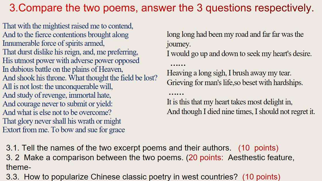 3. Compare the two poems, answer the 3 questions | Chegg.com