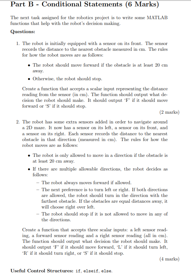 Solved Part B - Conditional Statements (6 Marks) The Next | Chegg.com