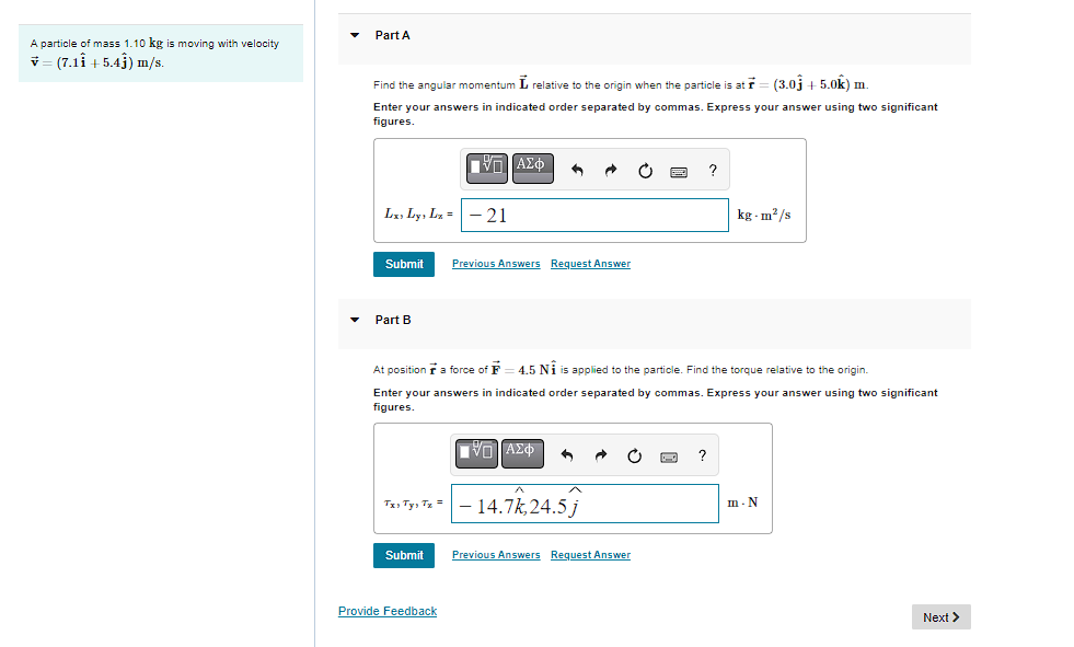 Solved A Particle Of Mass 1.10 Kg Is Moving With Velocity | Chegg.com