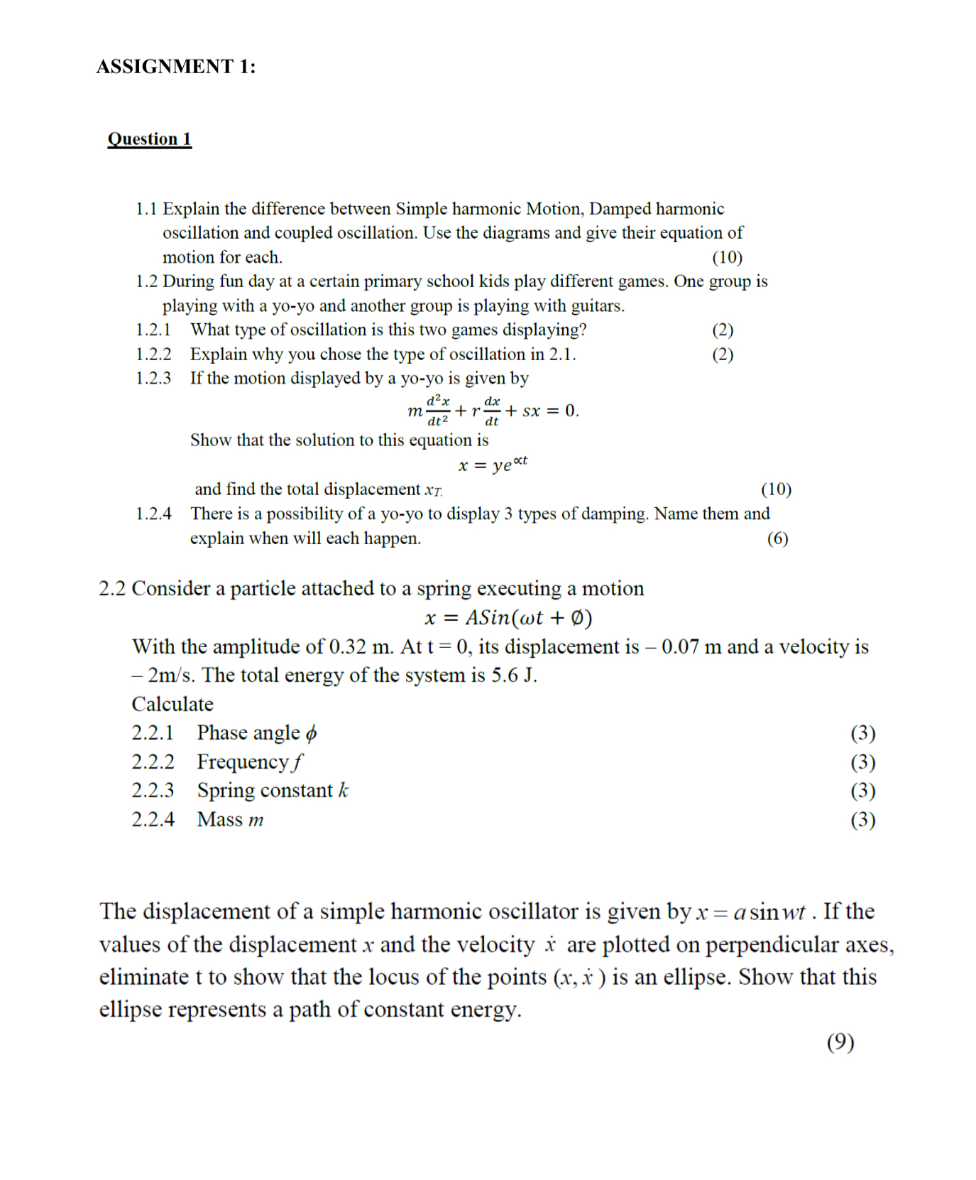 Solved 1.1 Explain the difference between Simple harmonic