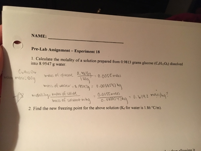 Solved Calculate the molality of a solution prepared from | Chegg.com