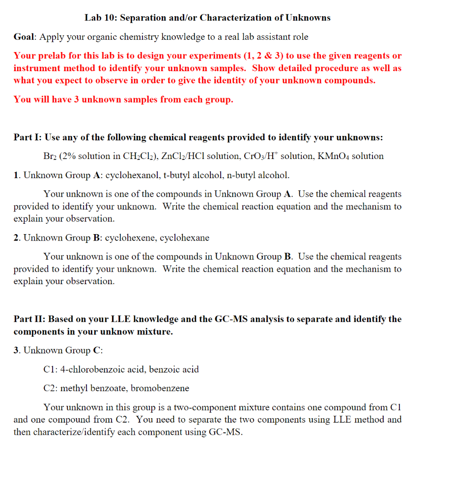 Solved Lab 10: Separation and/or Characterization of | Chegg.com