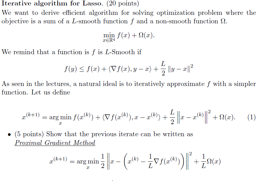 Solved Iterative Algorithm For Lasso. (20 Points) We Want To | Chegg.com