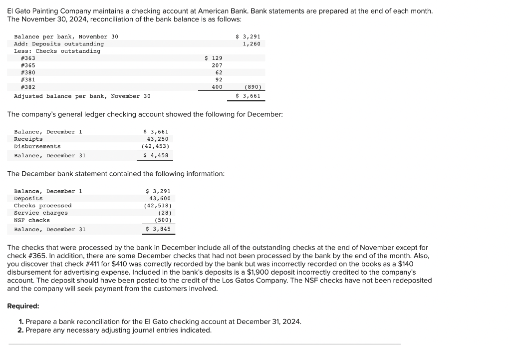 Solved El Gato Painting Company maintains a checking account