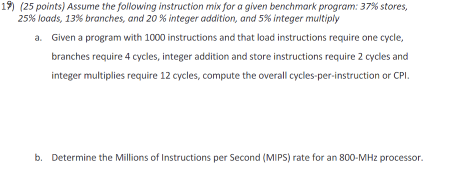 Solved Assume the following instruction mix for a given | Chegg.com