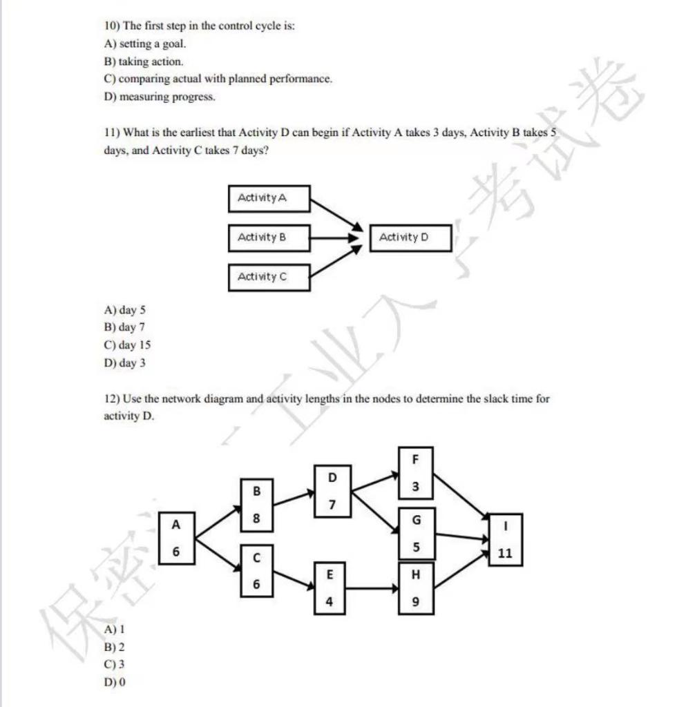 Solved 10) The first step in the control cycle is: A) | Chegg.com