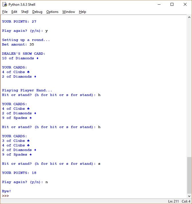 Solved BlackJack game in python in 3 phases. Phase 1 is | Chegg.com