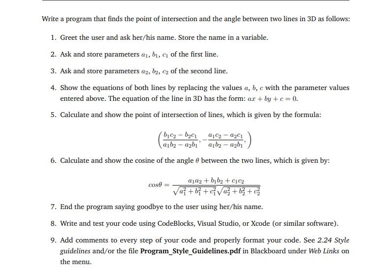 Solved Write a program that finds the point of intersection | Chegg.com