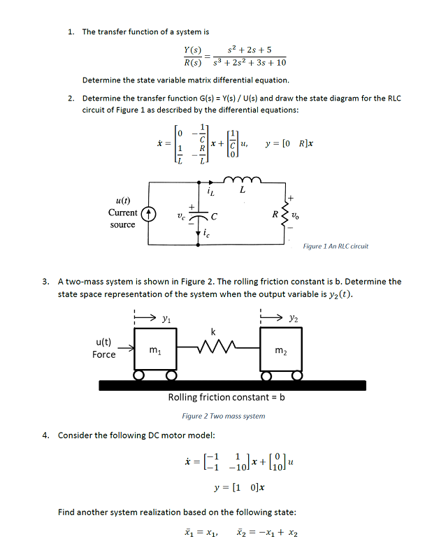 Solved 1. The transfer function of a system is Y(S) R(S) $2 | Chegg.com image.