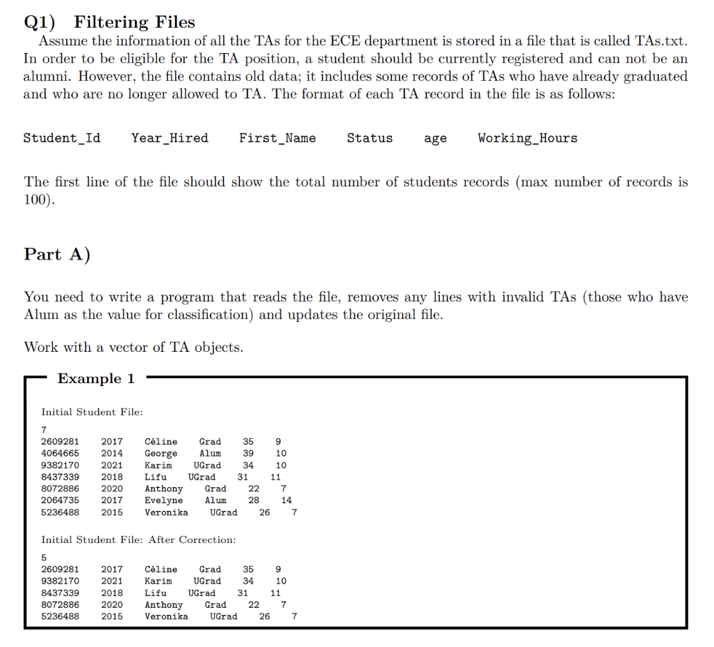 Solved Q1) Filtering Files Assume The Information Of All The | Chegg.com