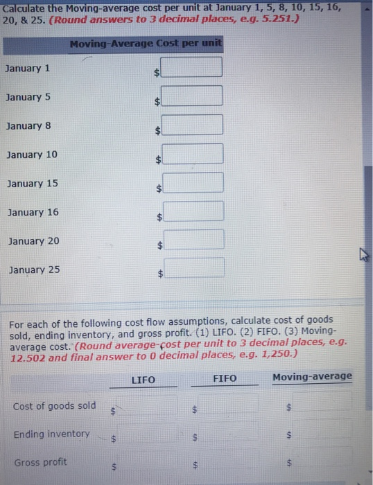 Solved 1 Calculate The Moving Average Cost Per Unit At Chegg