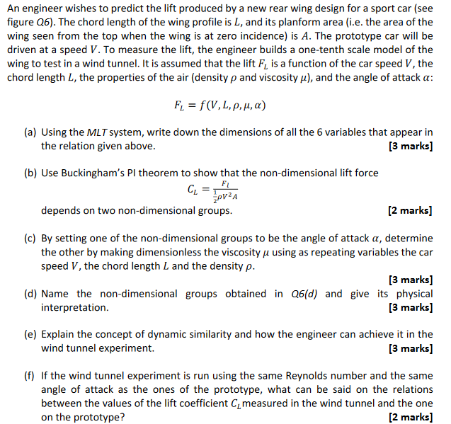 An Engineer Wishes To Predict The Lift Produced By Chegg Com