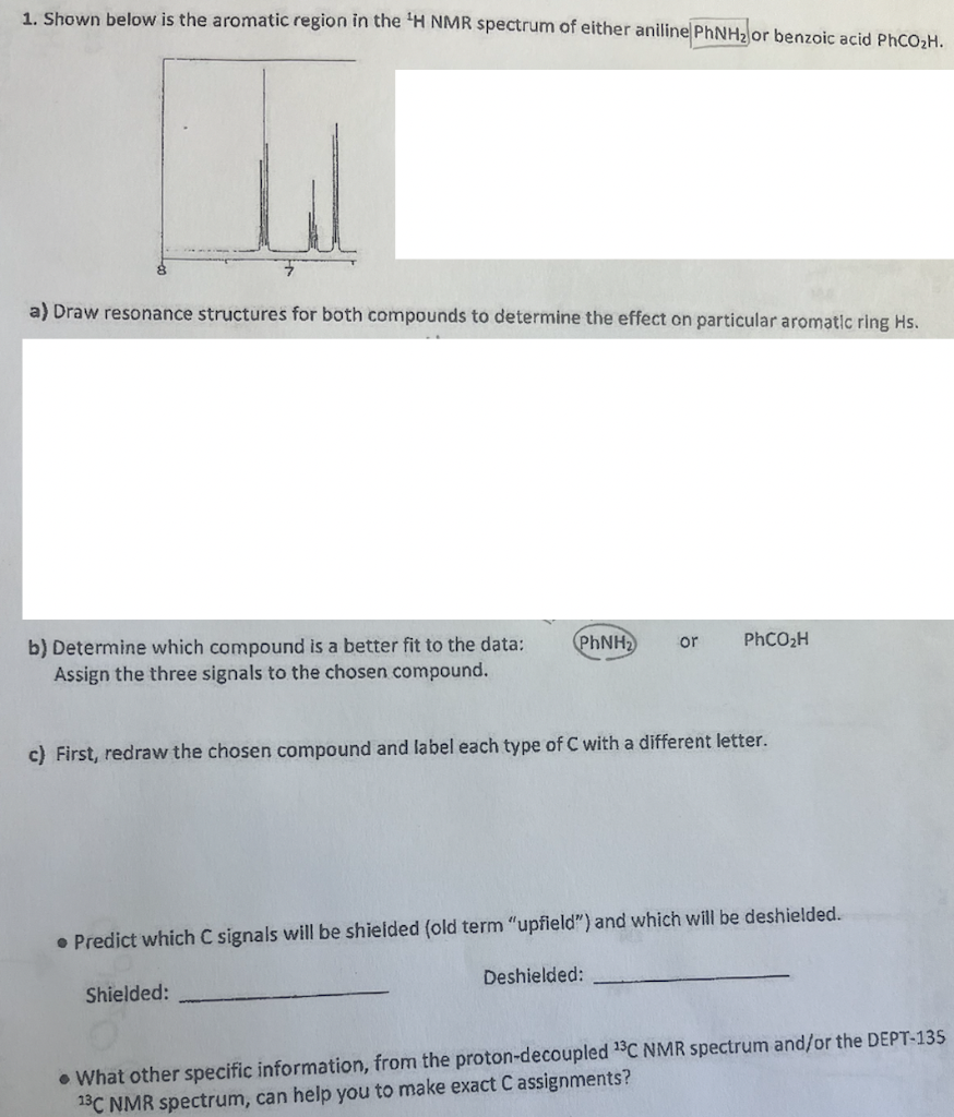 Solved 1. Shown below is the aromatic region in the 'H NMR | Chegg.com