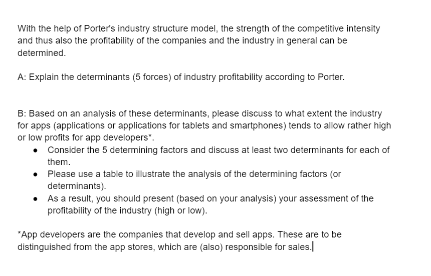 Solved With the help of Porter's industry structure model, | Chegg.com