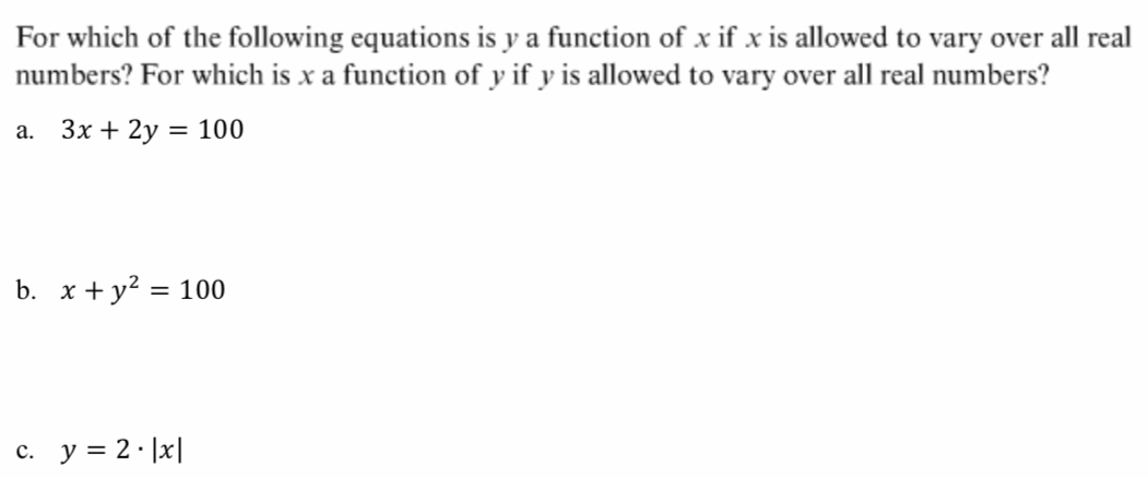 Solved For which of the following equations is y a function | Chegg.com