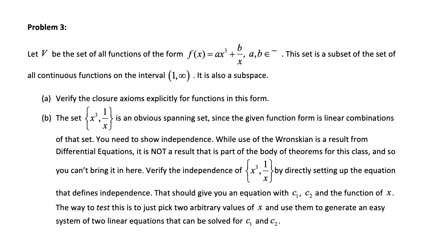 Solved Problem 3: b Let V be the set of all functions of the | Chegg.com