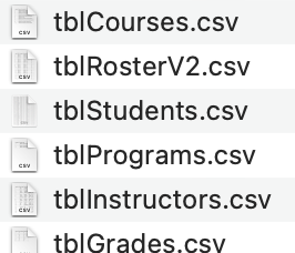 tblCourses.csv tblRosterV2.csv tbIStudents.csv | Chegg.com