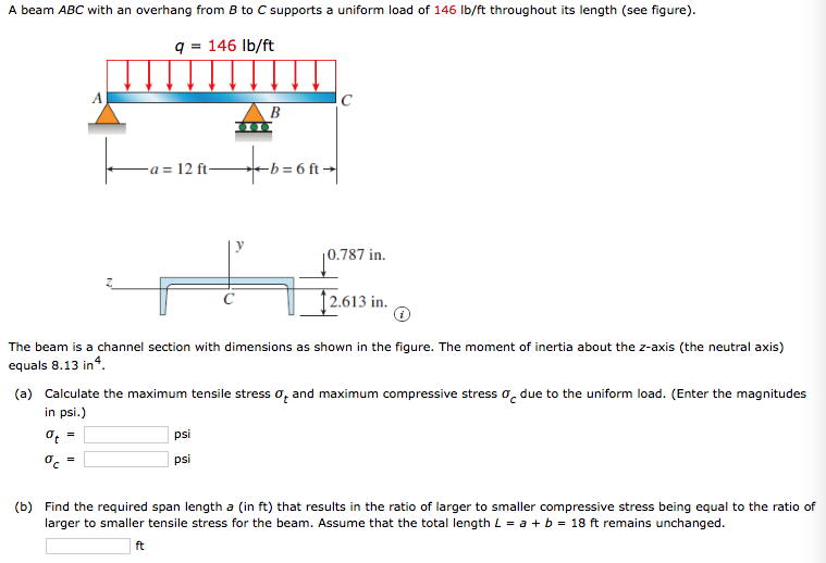 Solved A Beam Abc With An Overhang From B To C Supports A