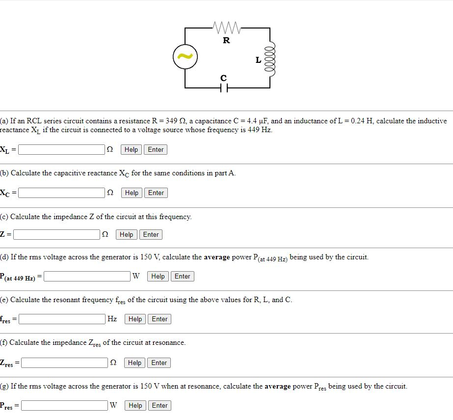 Solved Ww R L S He A If An Rcl Series Circuit Co Chegg Com