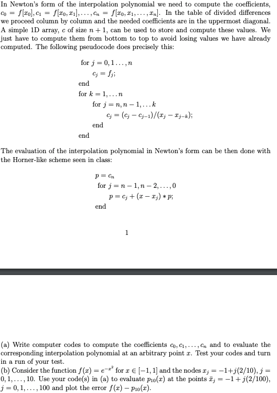 In Newton S Form Of The Interpolation Polynomial W Chegg Com
