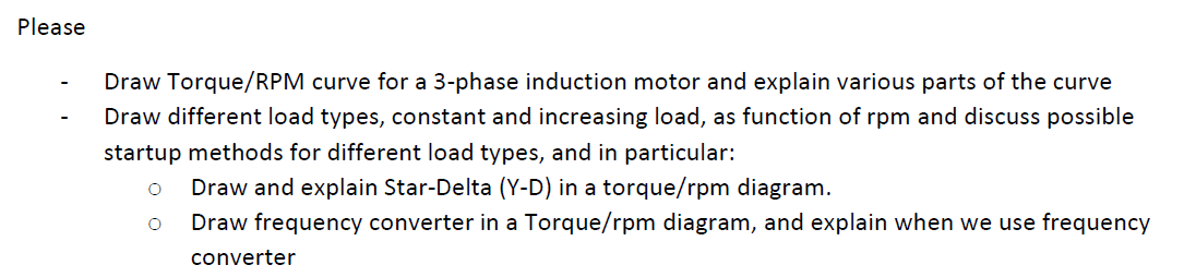 Please Draw Torque/RPM curve for a 3-phase induction | Chegg.com