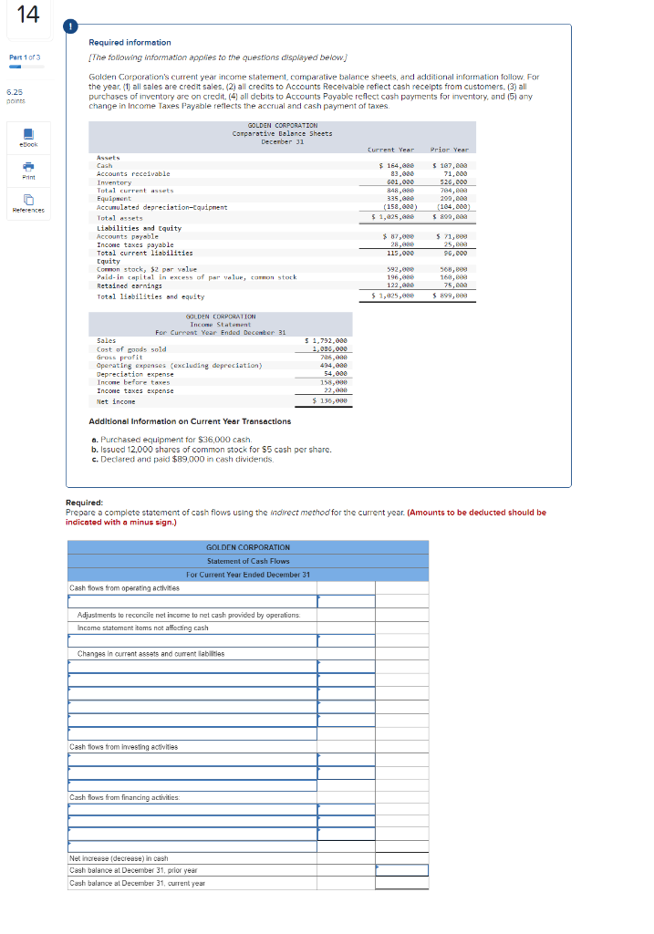 Solved 14 Part 1 Of 3 6.25 Non Ebook Required Information 