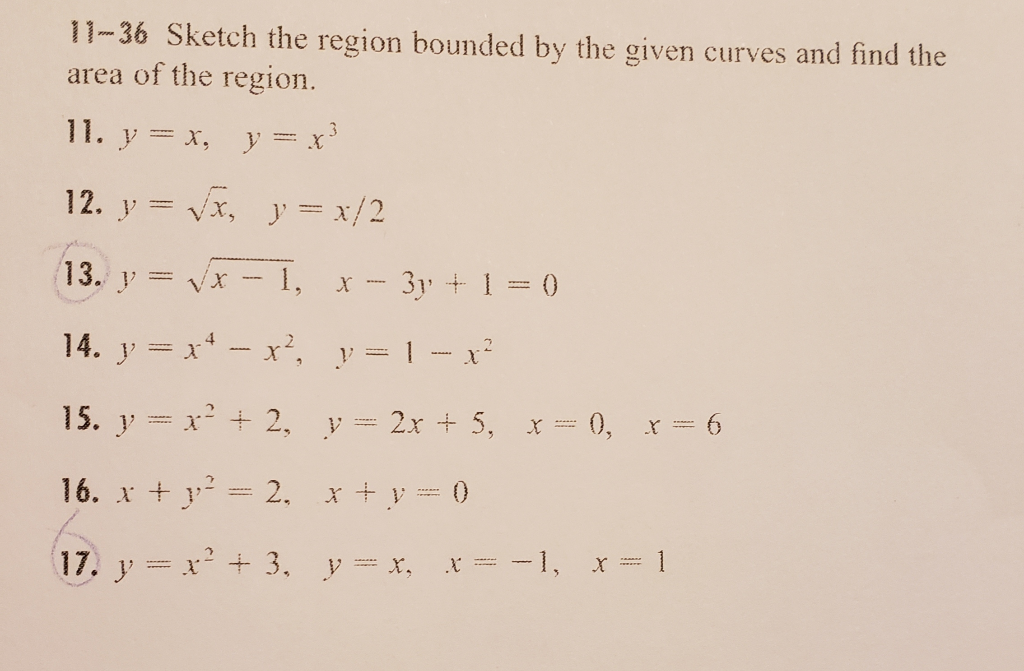 Solved 11-36 Sketch the region bounded by the given curves | Chegg.com
