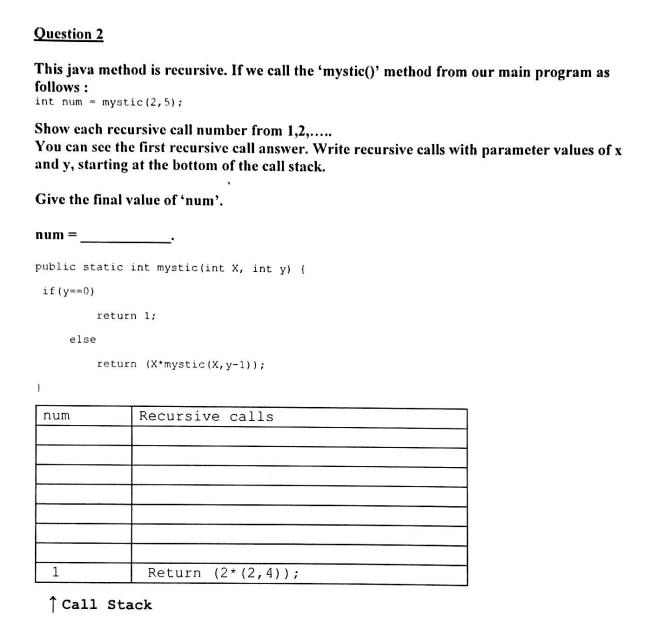 Solved Question 2 This java method is recursive. If we call | Chegg.com