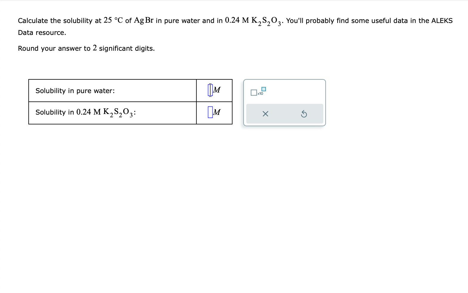 Solved Calculate the solubility at 25∘C of AgBr in pure | Chegg.com