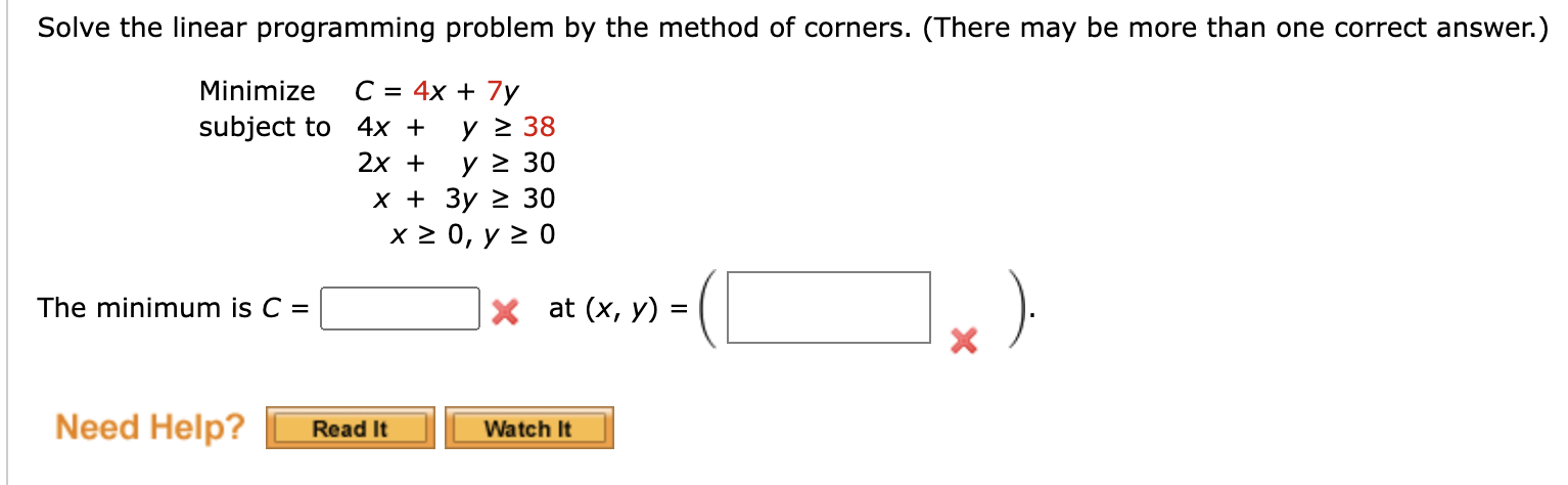 Solved Solve the linear programming problem by the method of | Chegg.com