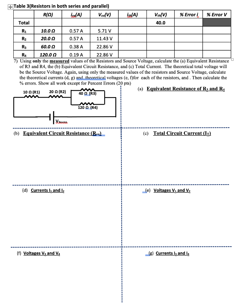 Solved Table 3(Resistors in both series and parallel) R(Q)