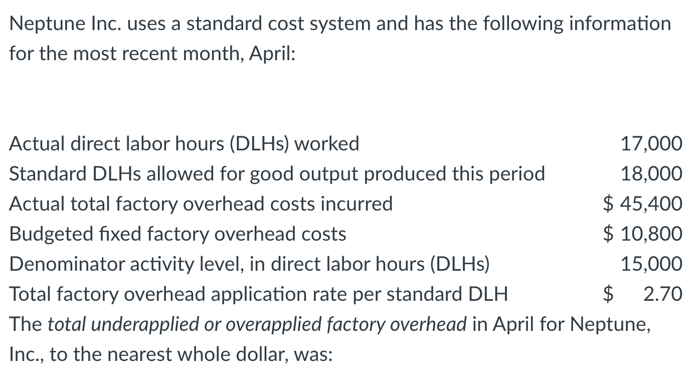 Solved Neptune Inc. uses a standard cost system and has the