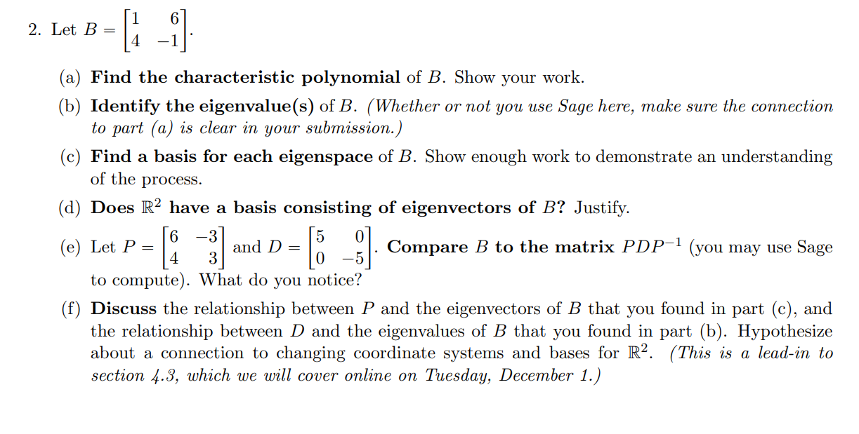 Solved 2. Let B -1 (a) Find The Characteristic Polynomial Of | Chegg.com