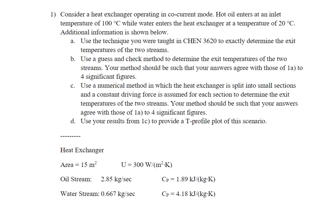 Solved 1) Consider a heat exchanger operating in co-current | Chegg.com