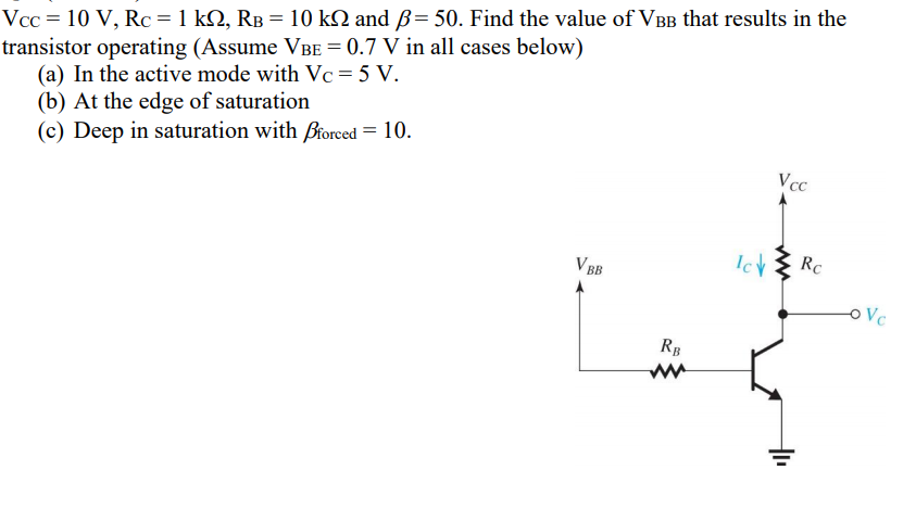 Solved Vcc 10 V Rc 1 K 2 Rb 10 K 2 And Ss 50 Fin Chegg Com