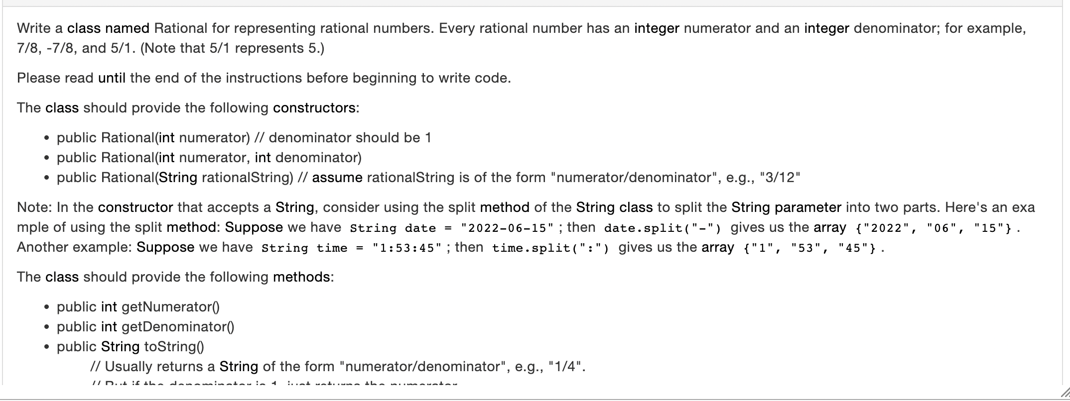 Solved Write a class named Rational for representing | Chegg.com