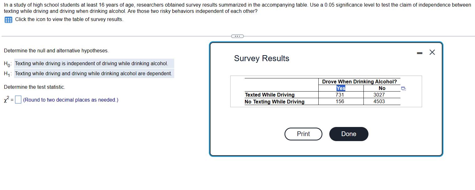 Solved Texting While Driving And Driving When Drinking | Chegg.com