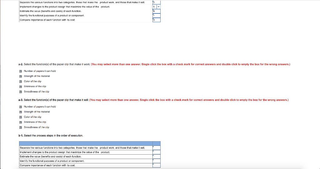 Complete a value analysis for the following | Chegg.com