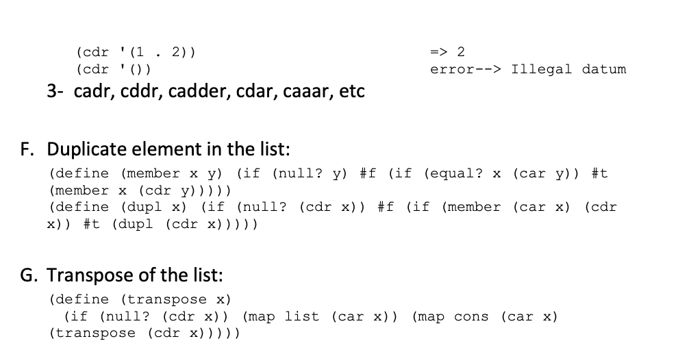 Solved Lab 8: List processing in Scheme Lists: A. | Chegg.com