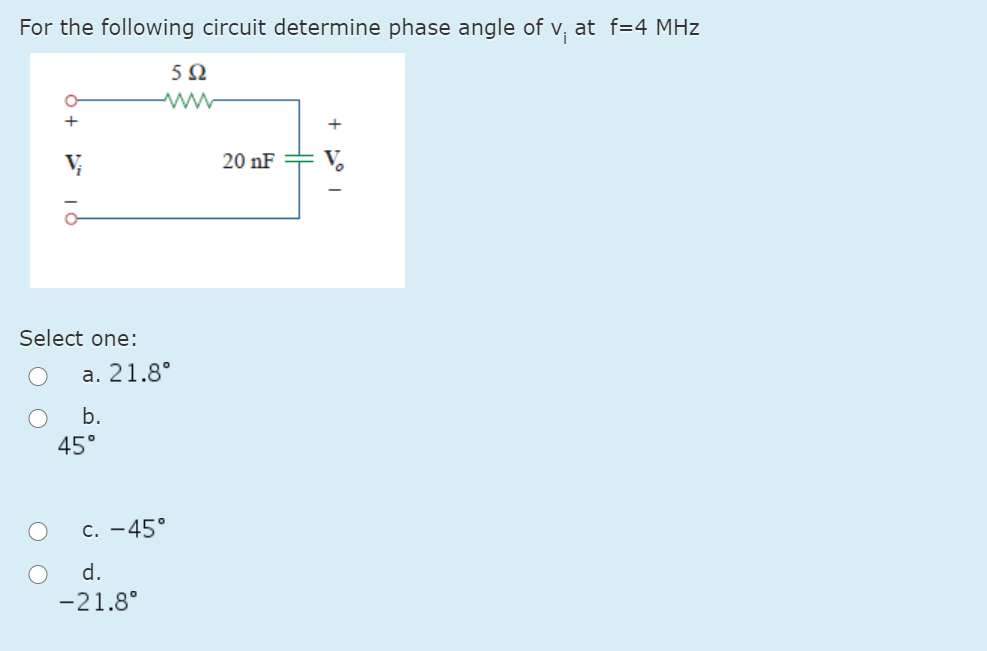 Solved For the following circuit determine phase angle of v, | Chegg.com