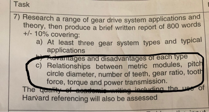 Solved Task 7) Research a range of gear drive systeni apt | Chegg.com