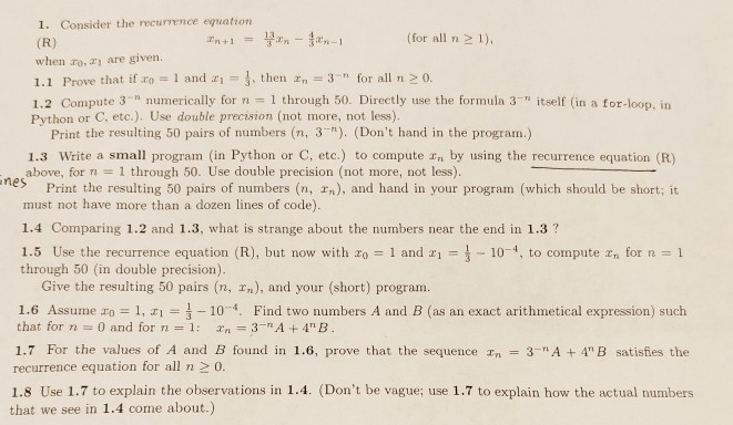 Solved 1. Consider the recurrence equation (R) (for all n > | Chegg.com