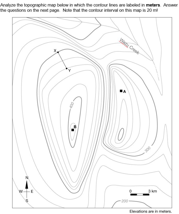 Solved Analyze the topographic map below in which the | Chegg.com