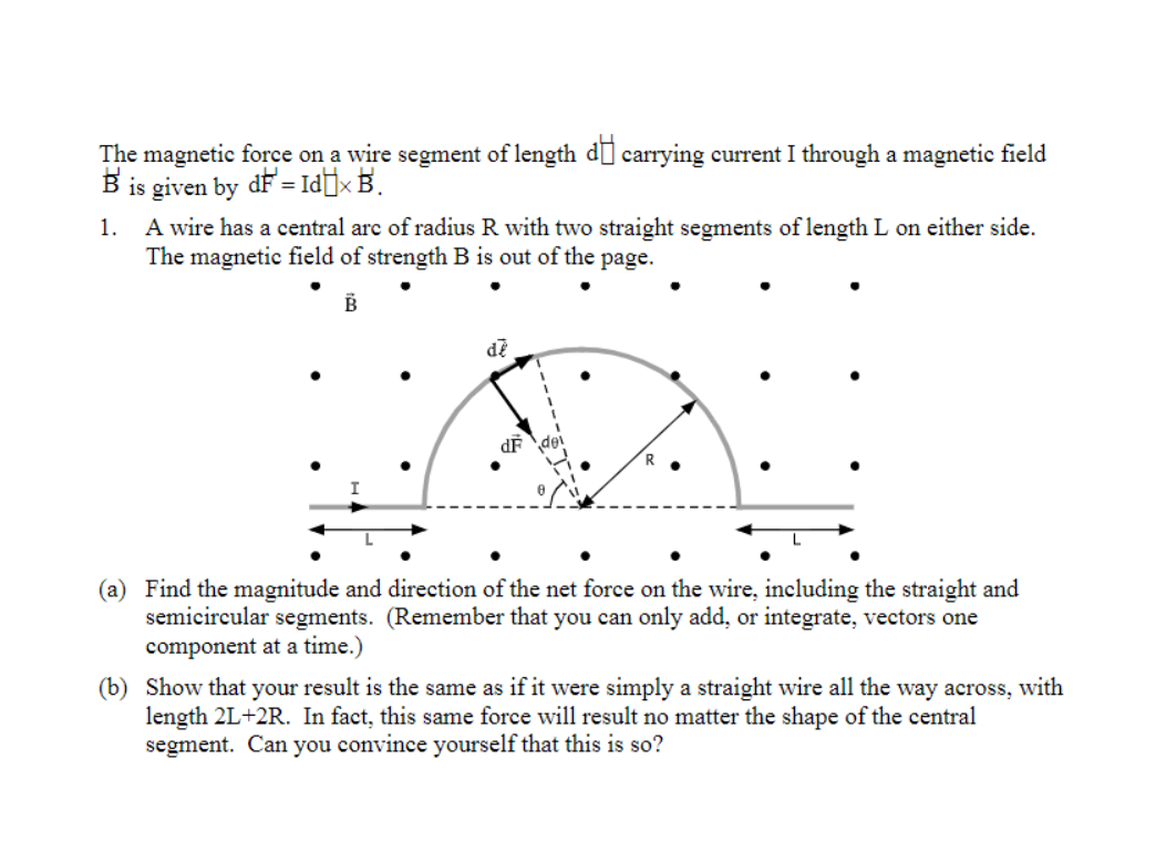 Solved The force on a wire segment of length dl