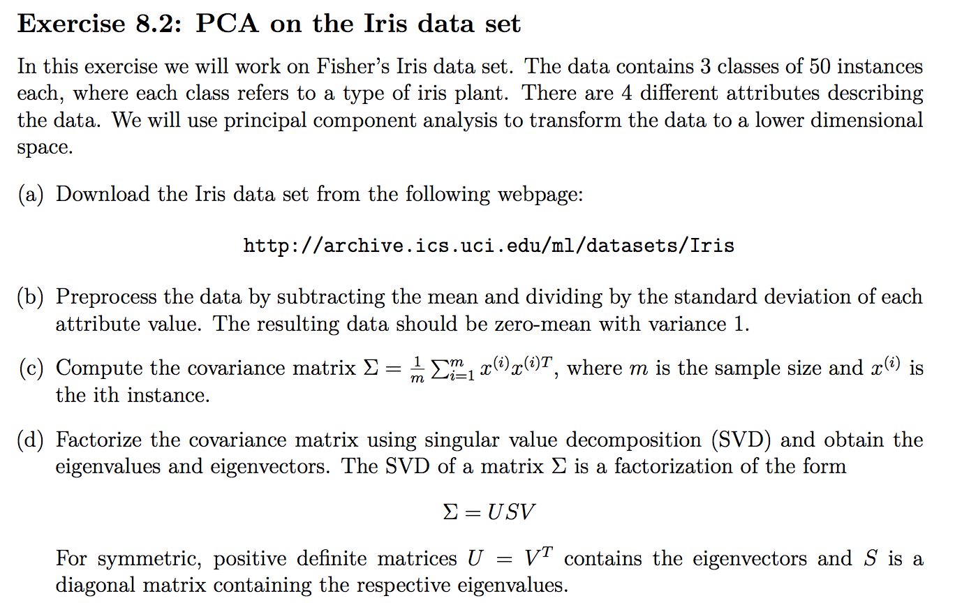 Solved Exercise 8.2: PCA on the Iris data set In this | Chegg.com