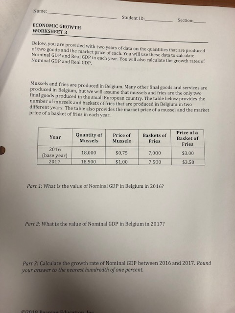 Solved: Name: Student ID: ECONOMIC GROWTH WORKSHEET 3 Belo... | Chegg.com