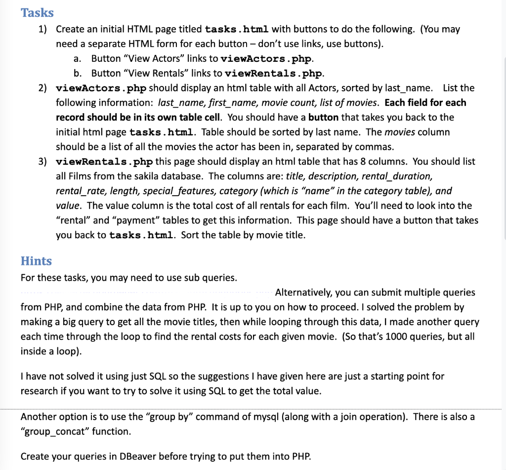 Solved a. Tasks 1) Create an initial HTML page titled | Chegg.com